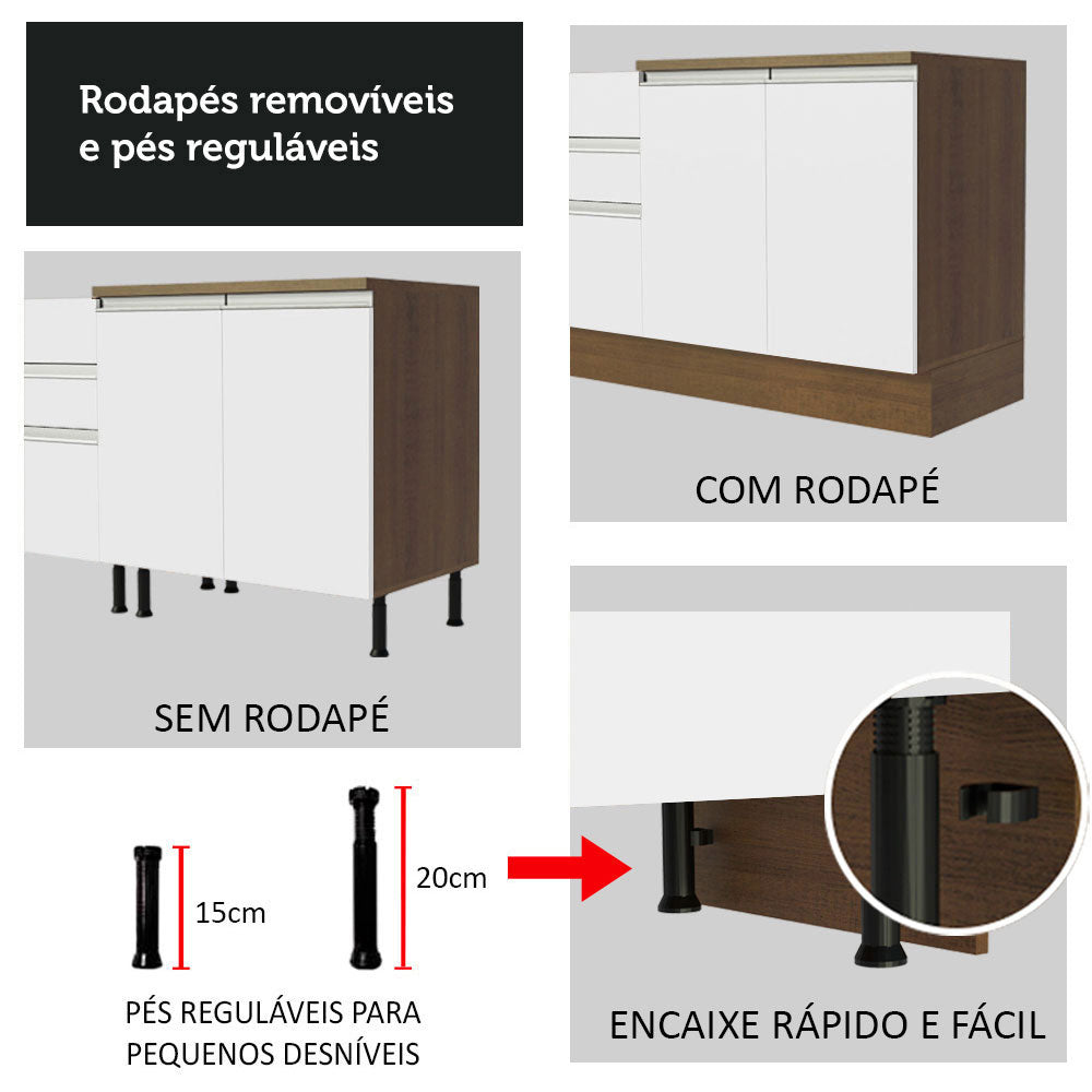 Gabinete Bajo para Tarja 120 x 60 cm 2 Puerta 3 Cajones (Con Encimera) Glamy Marrón/Blanco