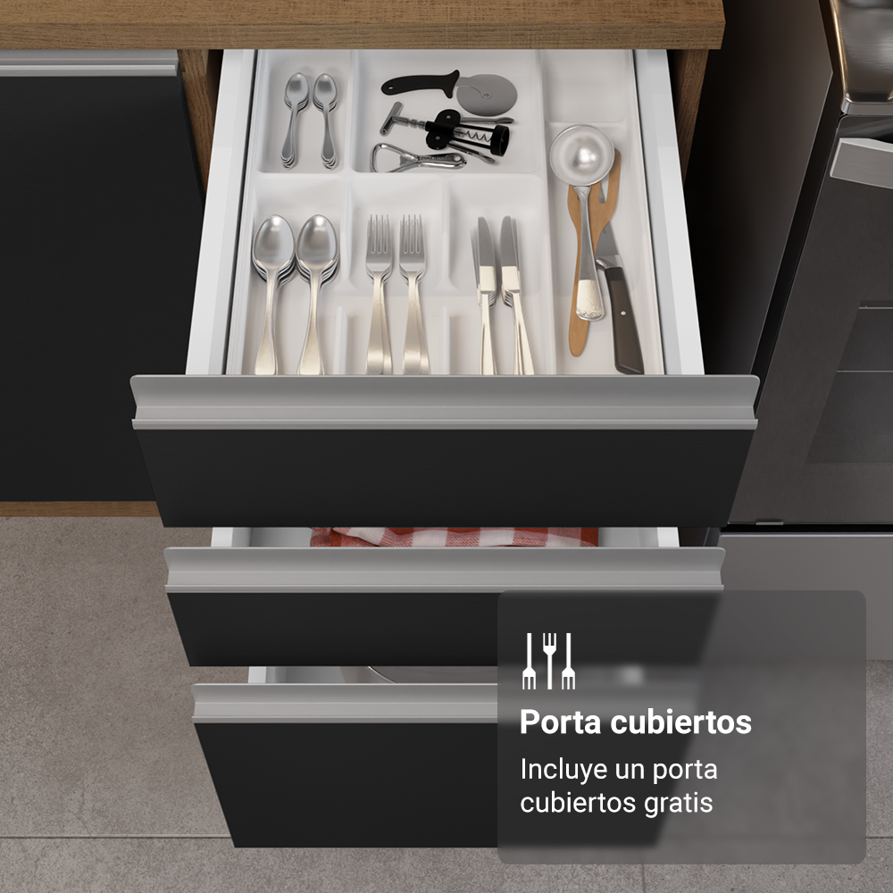 Gabinete Bajo para Fregadero con Accesorios de Cocina 120 x 60 cm 2 Puerta 3 Cajones (Con Encimera) Glamy Marrón/Negro