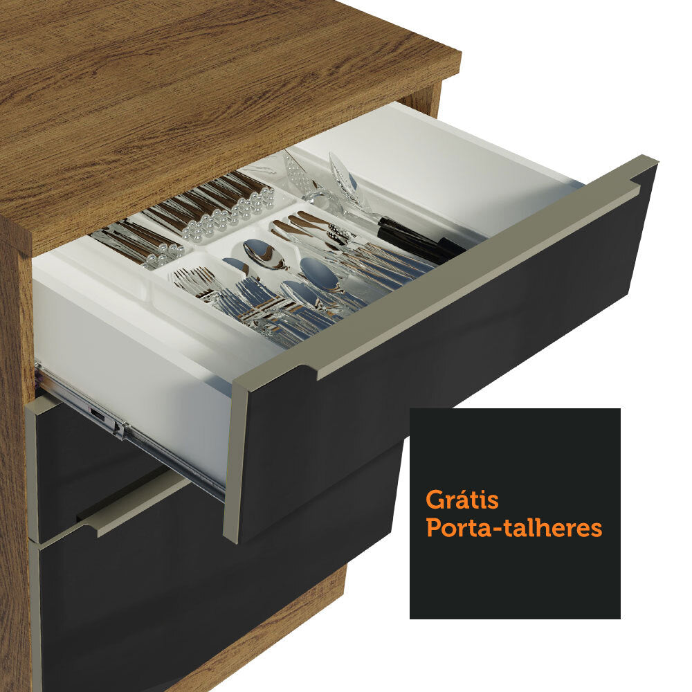 Gabinete Bajo 120 cm 2 Puertas 3 Cajones Marrón/Negro Lux Madesa