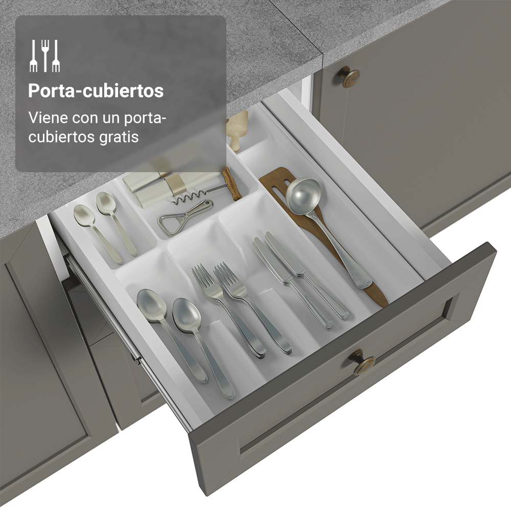 Gabinete Bajo de Cocina 40 x 60 cm 3 Cajones (Con Encimera) Blanco/Gris Vik Madesa