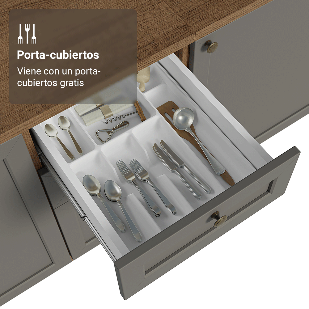 Gabinete Bajo de Cocina 40 x 60 cm 3 Cajones (Sin encimera) Marrón/Gris Vik Madesa