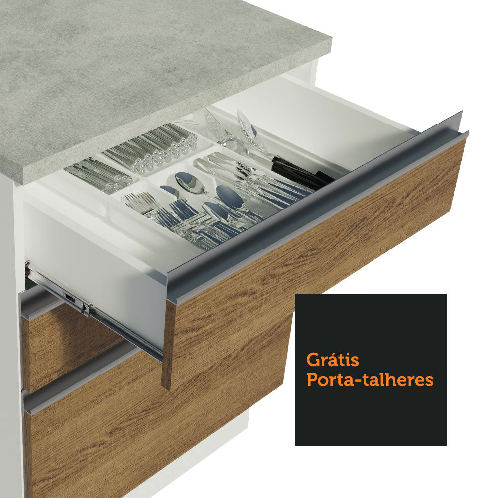 Gabinete Bajo 60 cm 3 Cajones Sin Encimera Blanco/Marrón Glamy Madesa