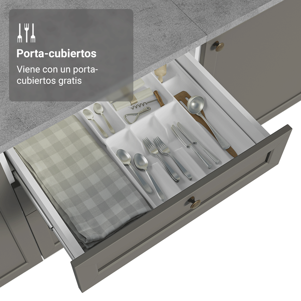 Gabinete Bajo de Cocina 60 x 60 cm 3 Cajones (Con Encimera) Blanco/Gris Vik Madesa