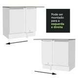 Gabinete Bajo de Esquina de Cocina 60 de Profundidad con 1 Puerta (Con Encimera) Glamy Blanco