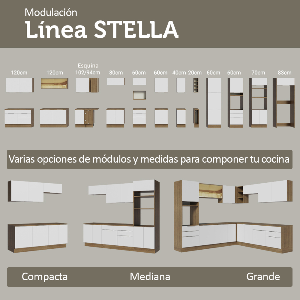 Gabinete Bajo Esquinero 102 cm 1 Puerta Marrón/Blanco Stella Madesa