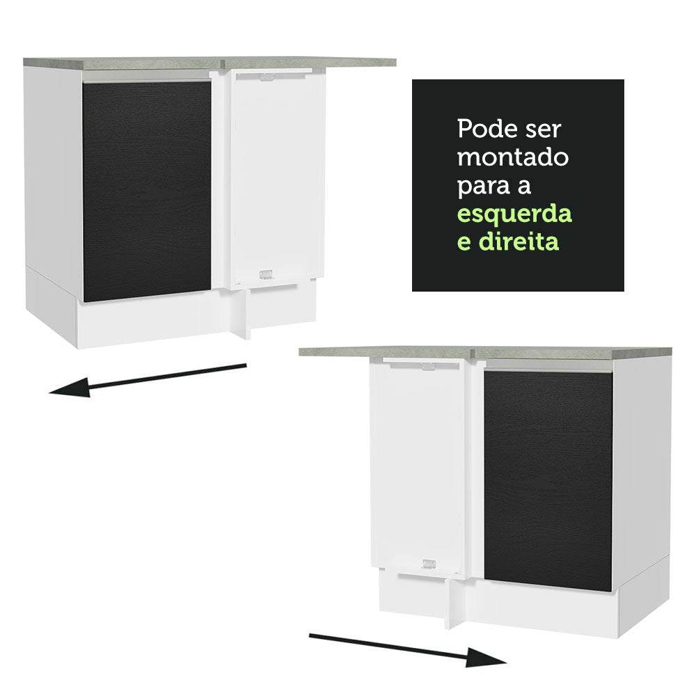 Gabinete Bajo Esquinero 80 cm 1 Puerta Sin Encimera Blanco/Negro Glamy Madesa