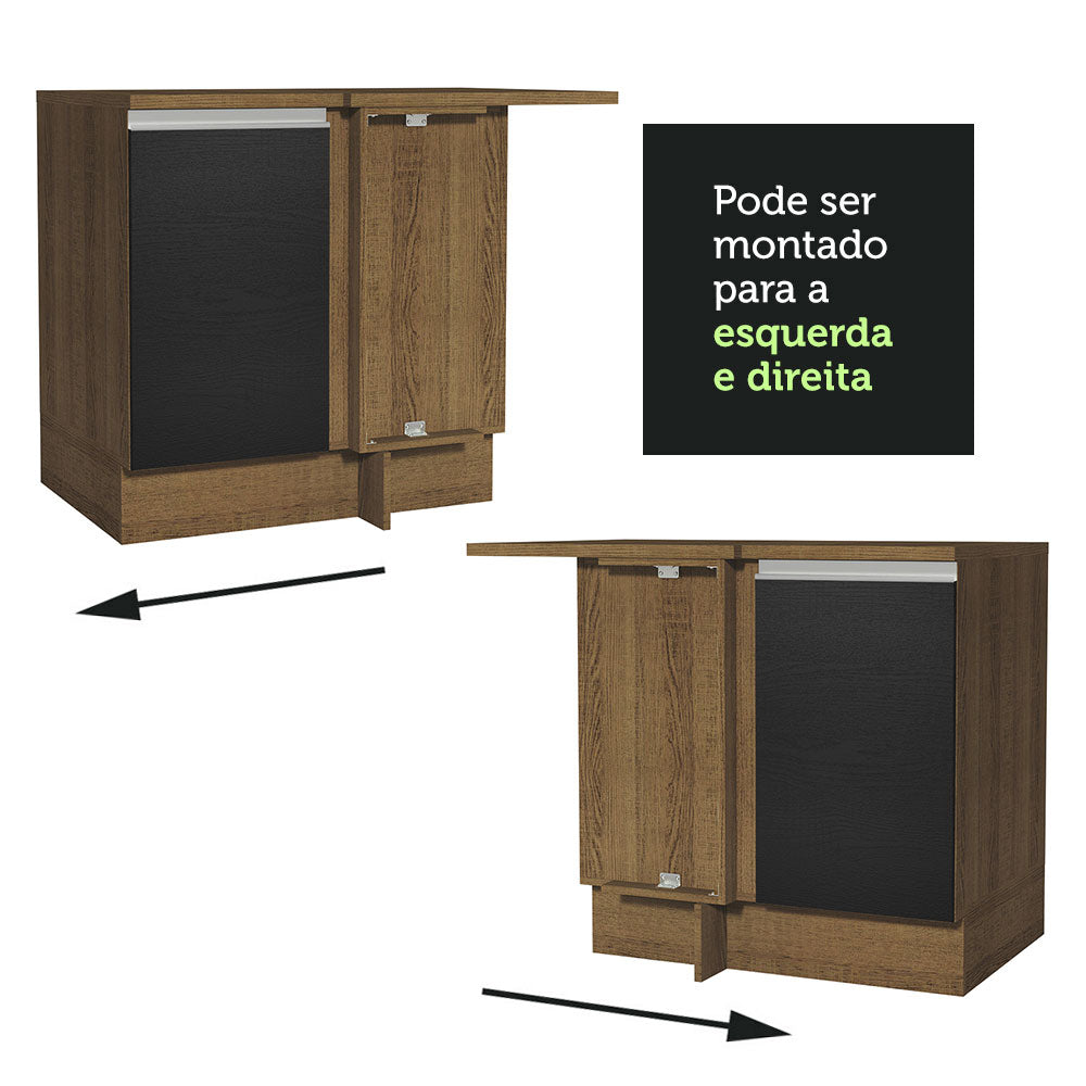 Gabinete Bajo Esquinero 80 cm 1 Puerta Sin Encimera Marrón/Negro Glamy Madesa