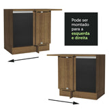 Gabinete Bajo de Esquina de Cocina 60 de Profundidad con 1 Puerta (Sin Encimera) Glamy Marrón/Negro