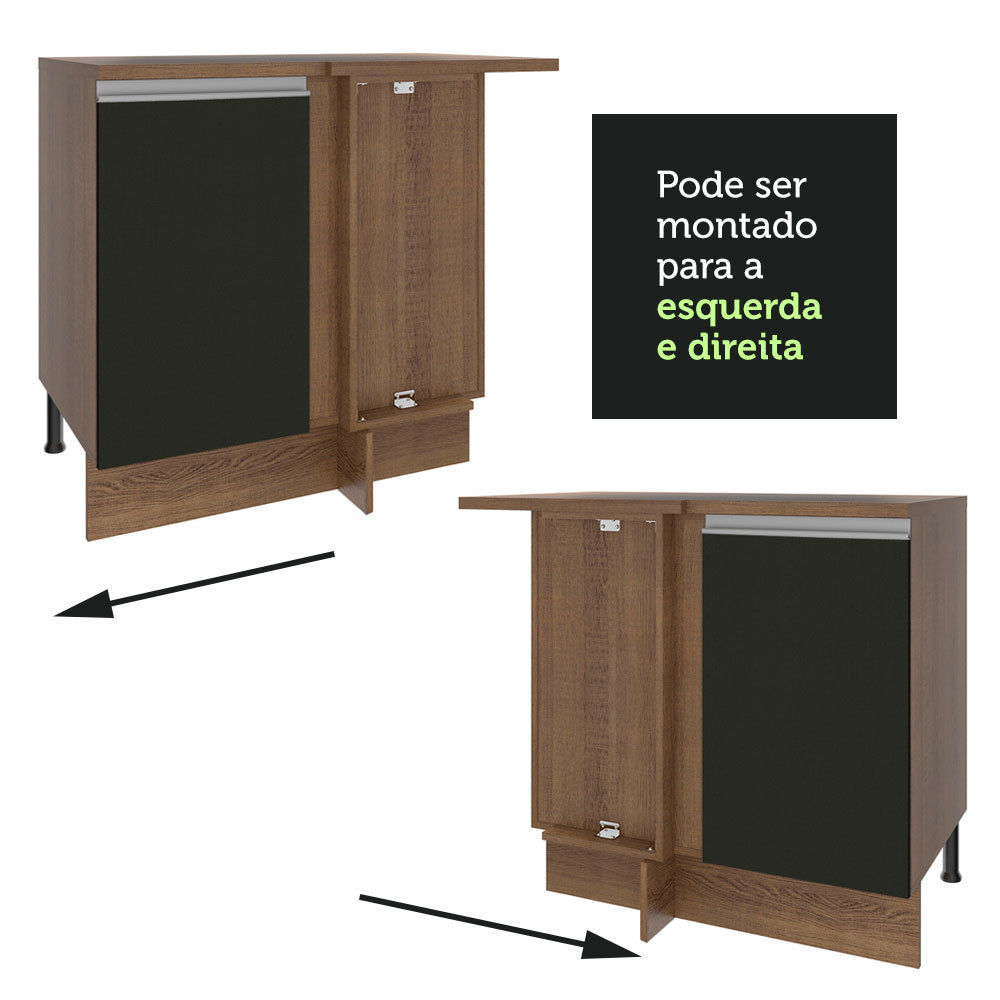 Gabinete Bajo de Esquina de Cocina 60 de Profundidad con 1 Puerta (Con Encimera) Glamy Marrón/Negro