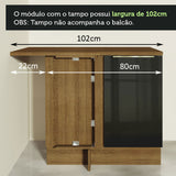 Gabinete Bajo de Esquina de Cocina con 1 Puerta Lux Marrón/Negro