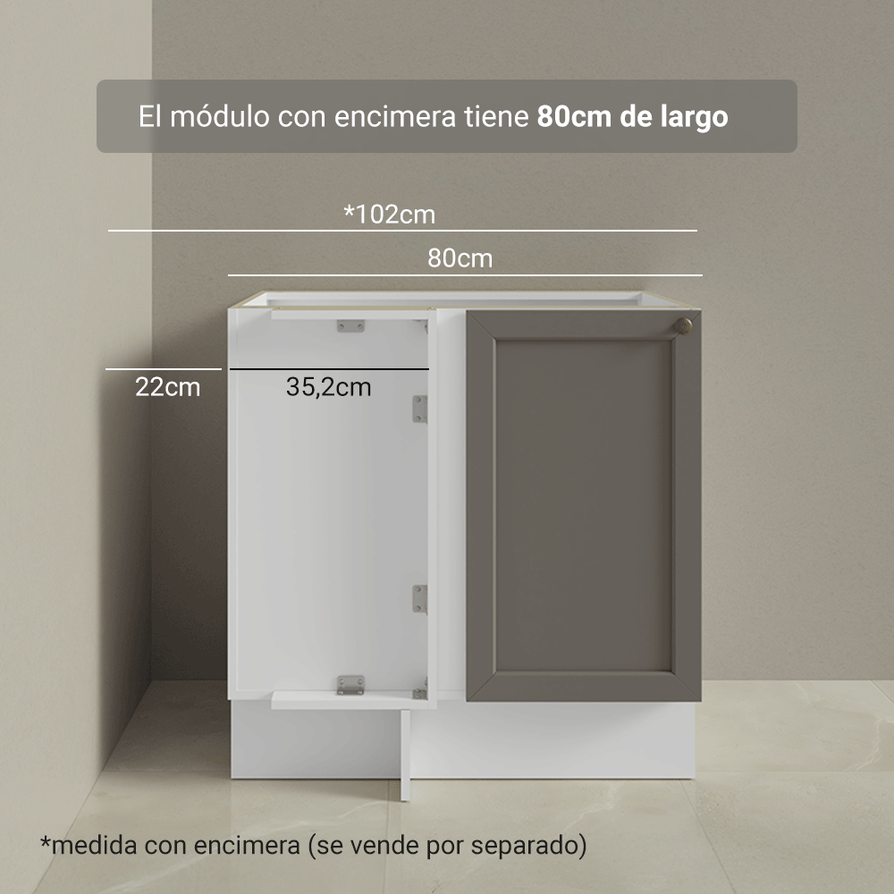 Gabinete Bajo Esquinero para Línea de 60 cm Profundidad (Sin encimera) Blanco/Gris Vik Madesa