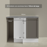 Gabinete Bajo Esquinero para Línea de 60 cm Profundidad (Con Encimera) Blanco/Gris Vik Madesa