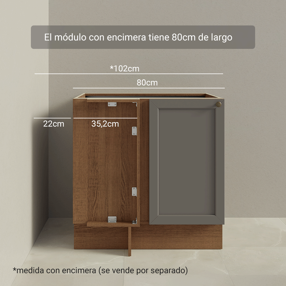 Gabinete Bajo Esquinero para Línea de 60 cm Profundidad (Sin encimera) Marrón/Gris Vik Madesa