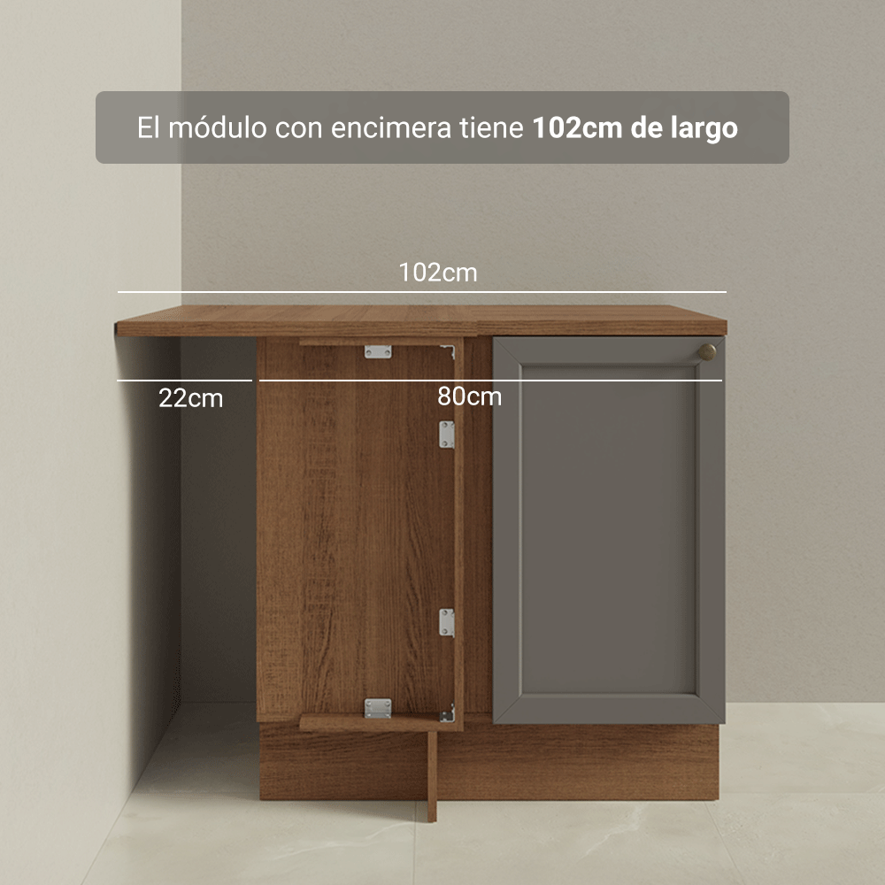 Gabinete Bajo Esquinero para Línea de 60 cm Profundidad (Con Encimera) Marrón/Gris Vik Madesa