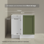 Gabinete Bajo Esquinero 80 cm 1 Puerta Sin Encimera Blanco/Verde Vik Madesa