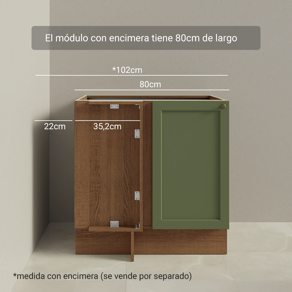 Gabinete Bajo Esquinero para Línea de 60 cm Profundidad (Sin encimera) Marrón/verde Vik Madesa
