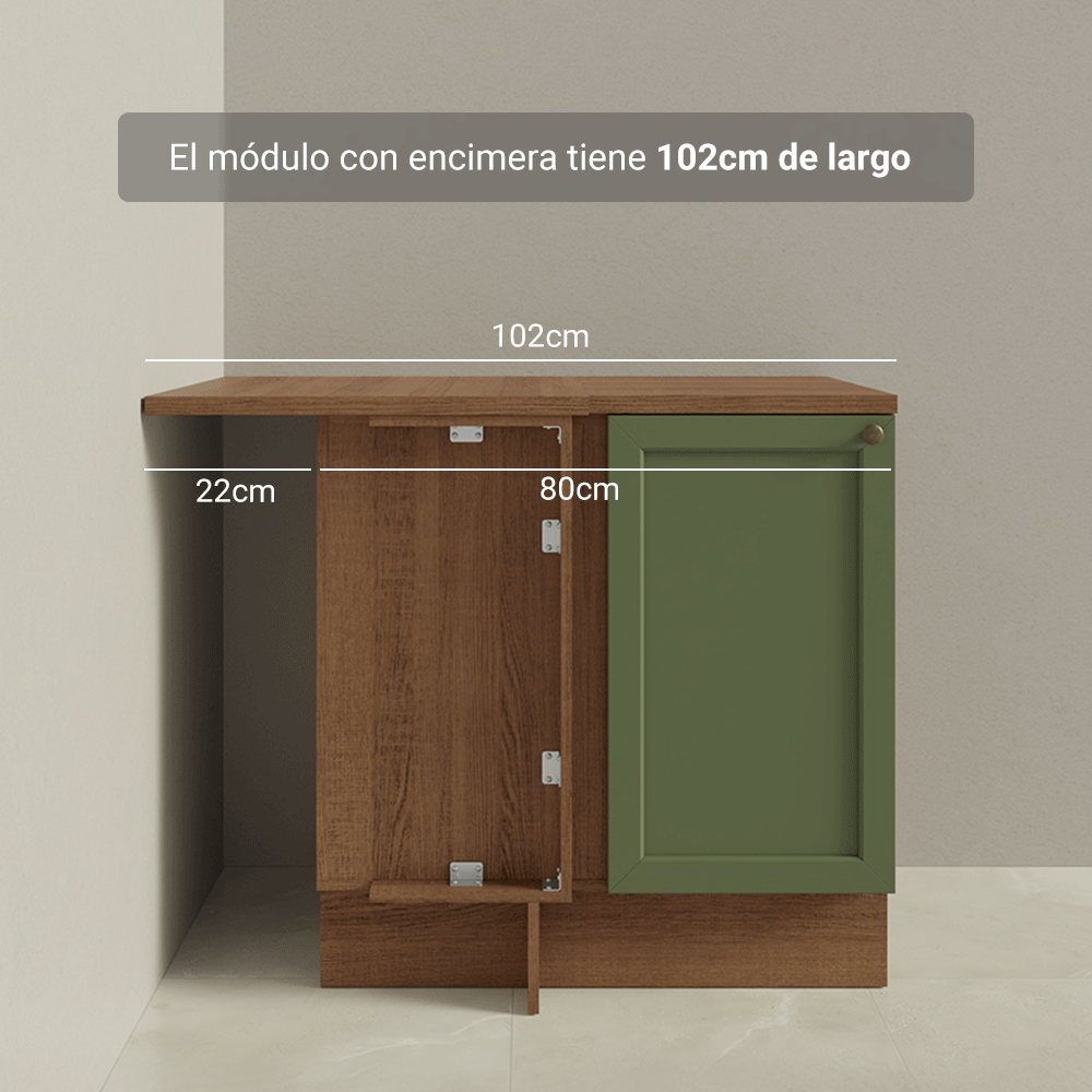 Gabinete Bajo Esquinero para Línea de 60 cm Profundidad (Con Encimera) Marrón/Verde Vik Madesa