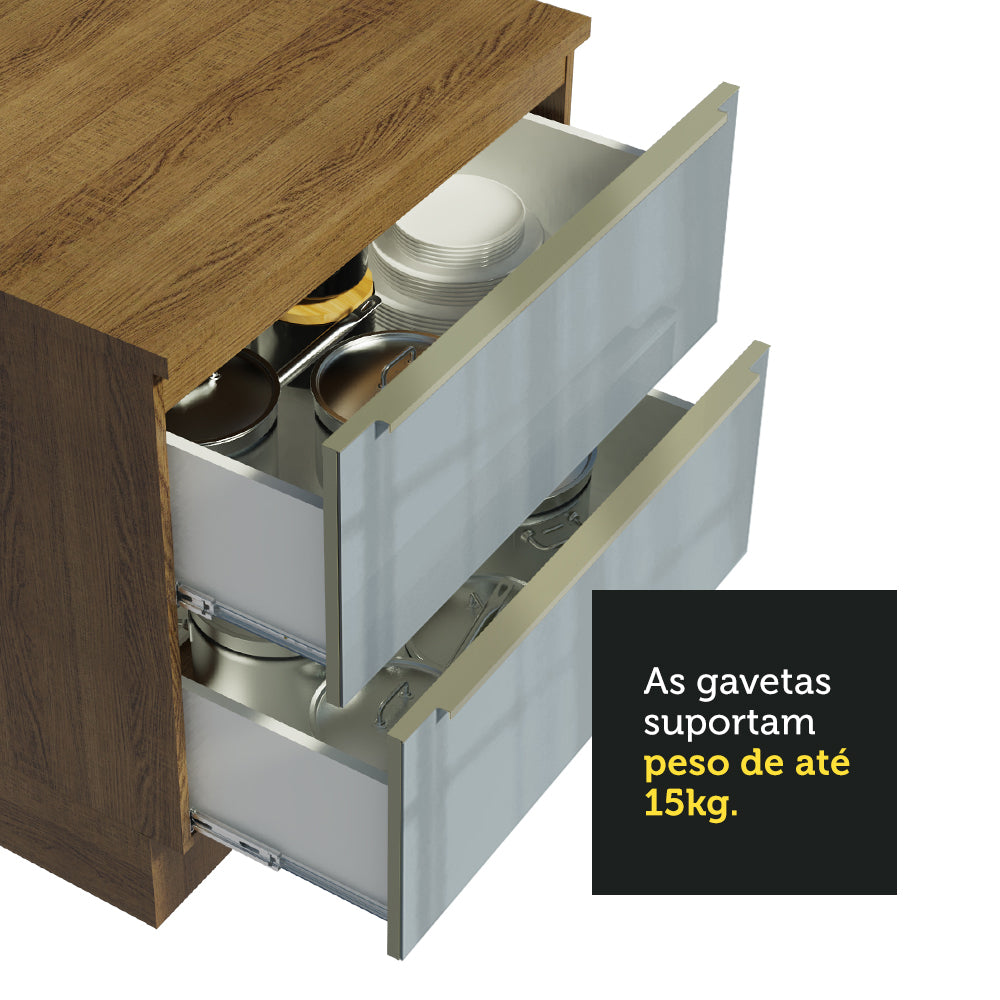 Gabinete Bajo 80 x 60 cm 2 Cajones (Con Encimera) Lux Marrón/Gris