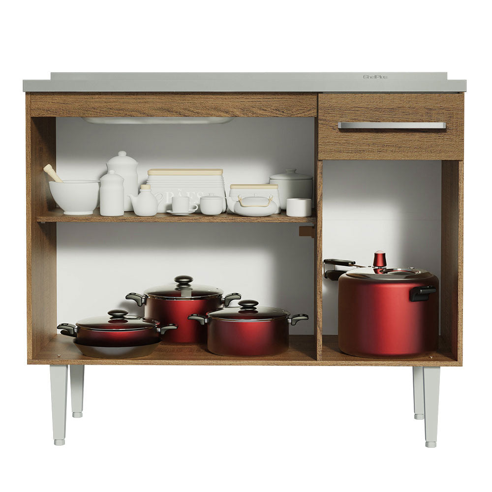 Mueble de Cocina 3 Puertas y 1 Cajón 105cm con Fregadero Marrón Emilly