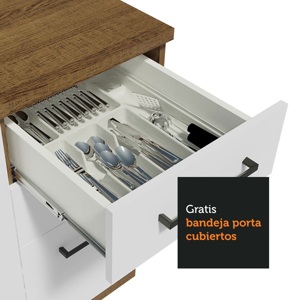 Mueble de Cocina para Fregadero 120 cm 2 Puertas y 3 Cajones (Con Encimera) Marrón/Blanco Agata