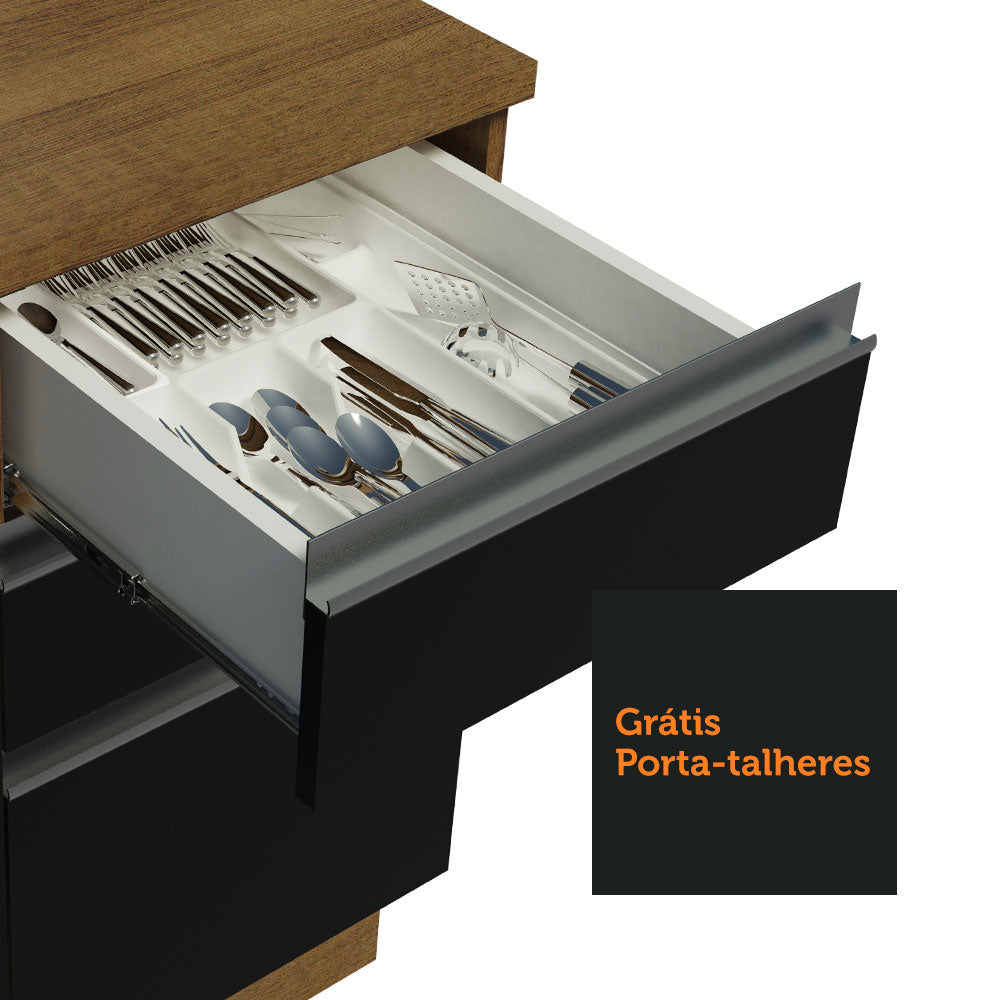 Gabinete Bajo para Fregadero 120 cm 2 Puertas 3 Cajones (Sin Encimera) Glamy Marrón/Negro