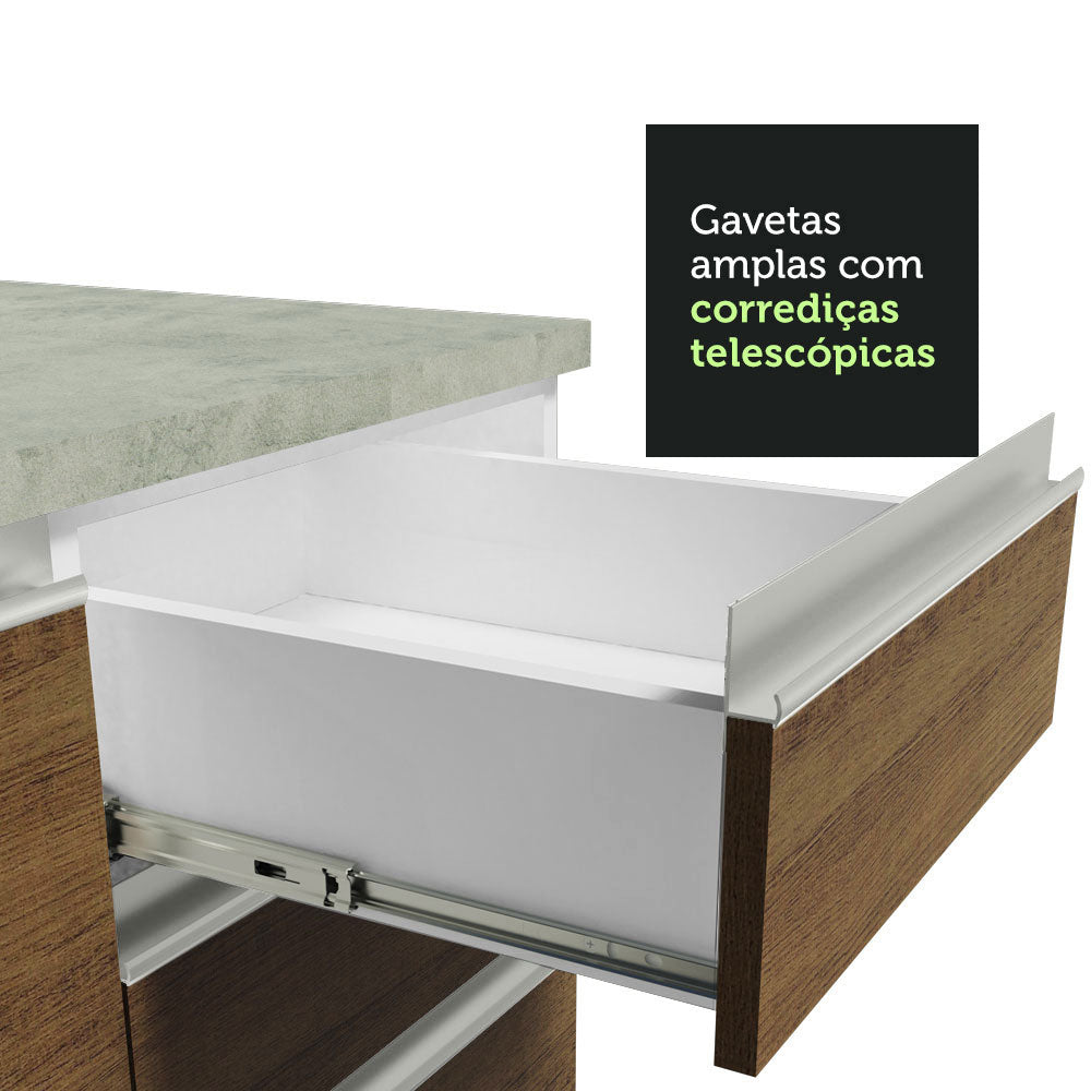 Gabinete Bajo con Tarja 150cm 2 Puertas 2 Cajones Blanco/Marrón Glamy