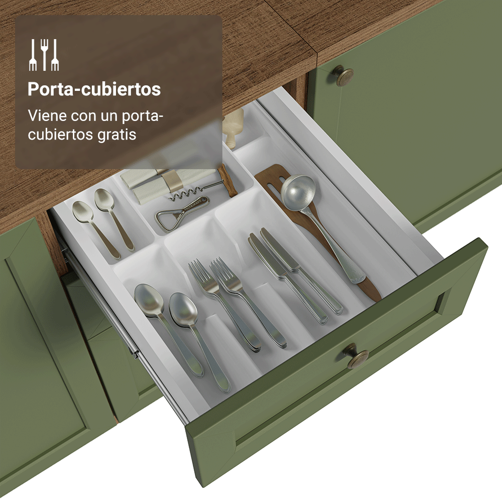 Gabinete Bajo de Cocina 40 cm 3 Cajones Marrón/Verde Vik Madesa