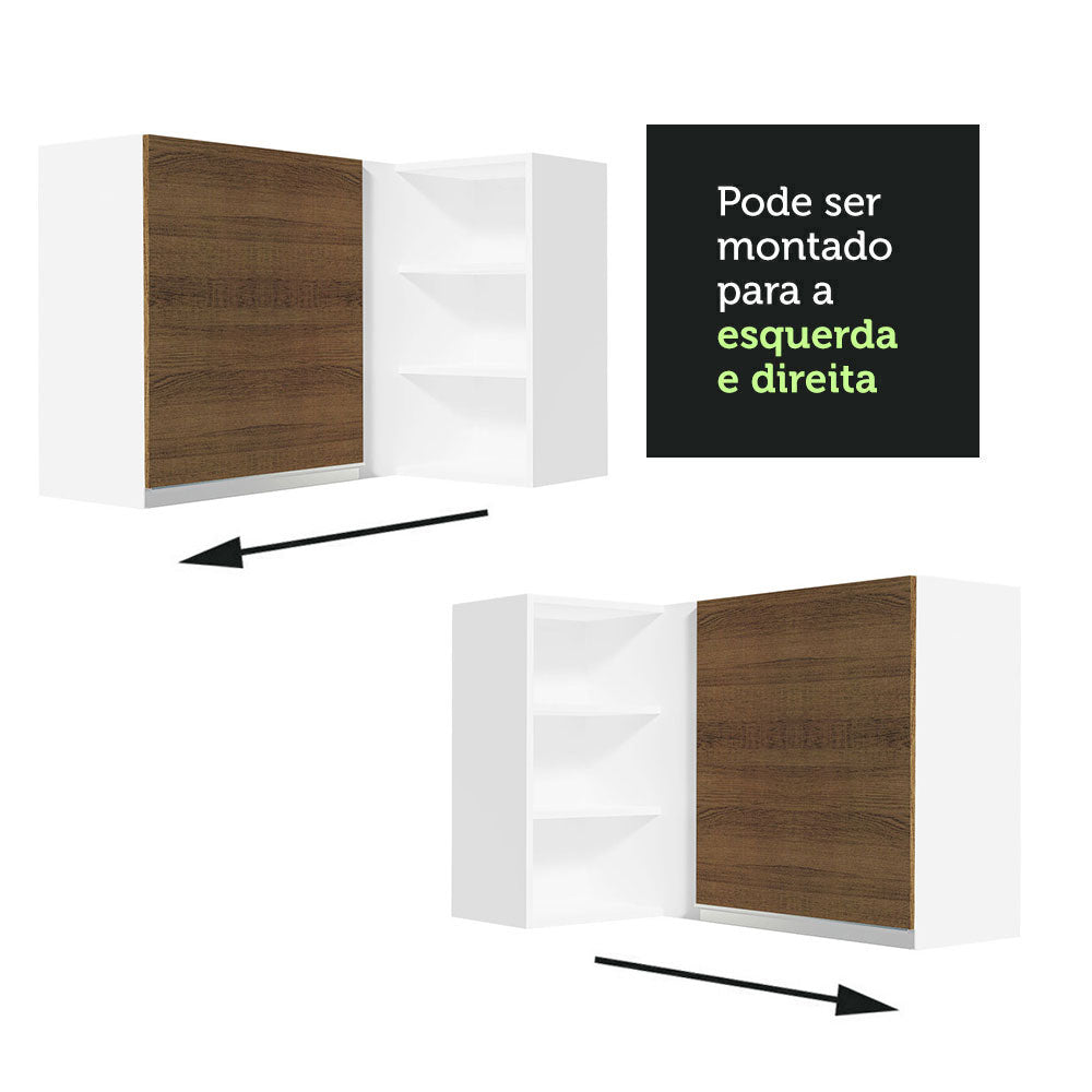 Gabinete Superior Esquinero 166 cm 1 Puerta 3 Nichos Blanco/Marrón Glamy Madesa