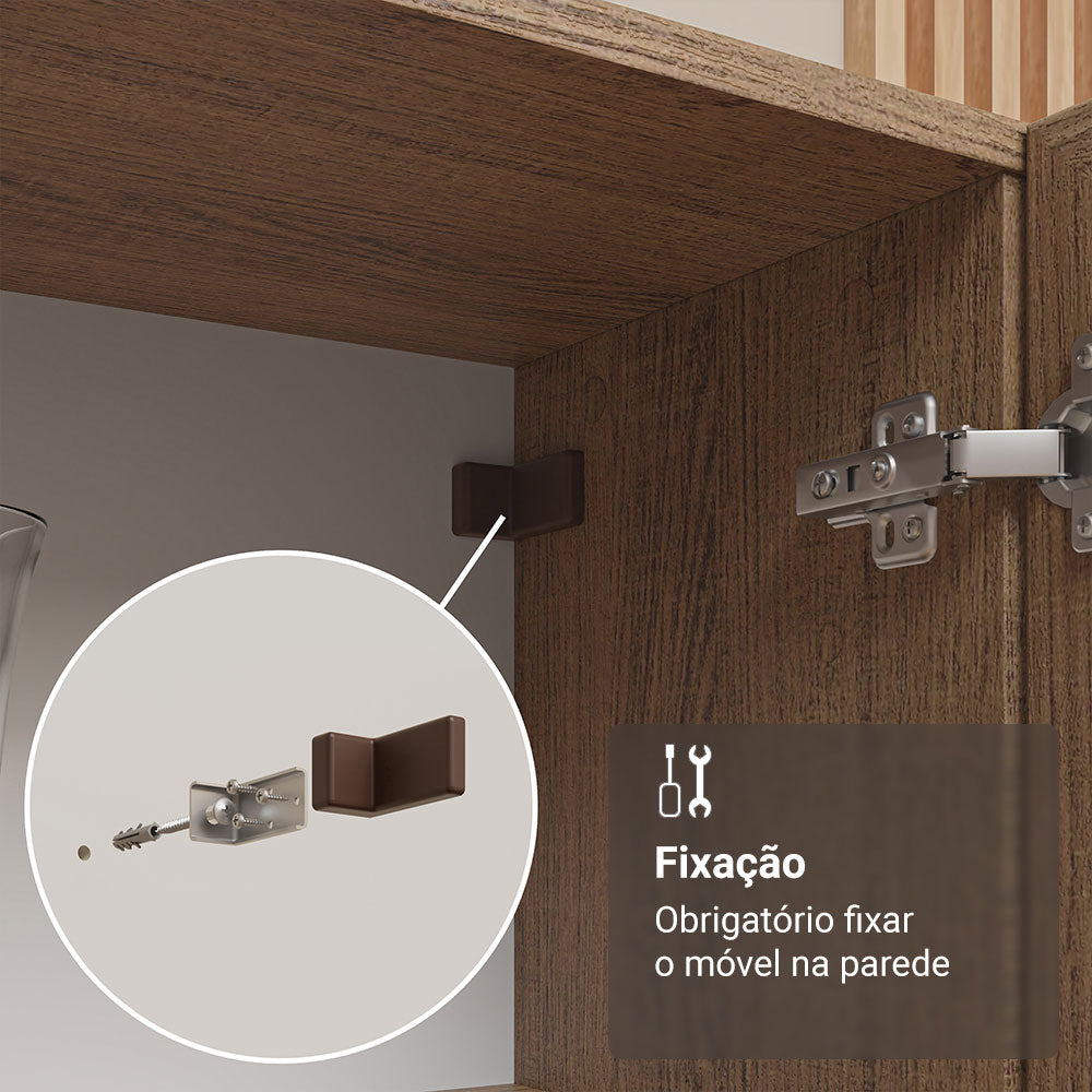 Mueble de Cocina Vitrina 70cm 2 Puertas de Vidrio con Patas Marrón Madesa