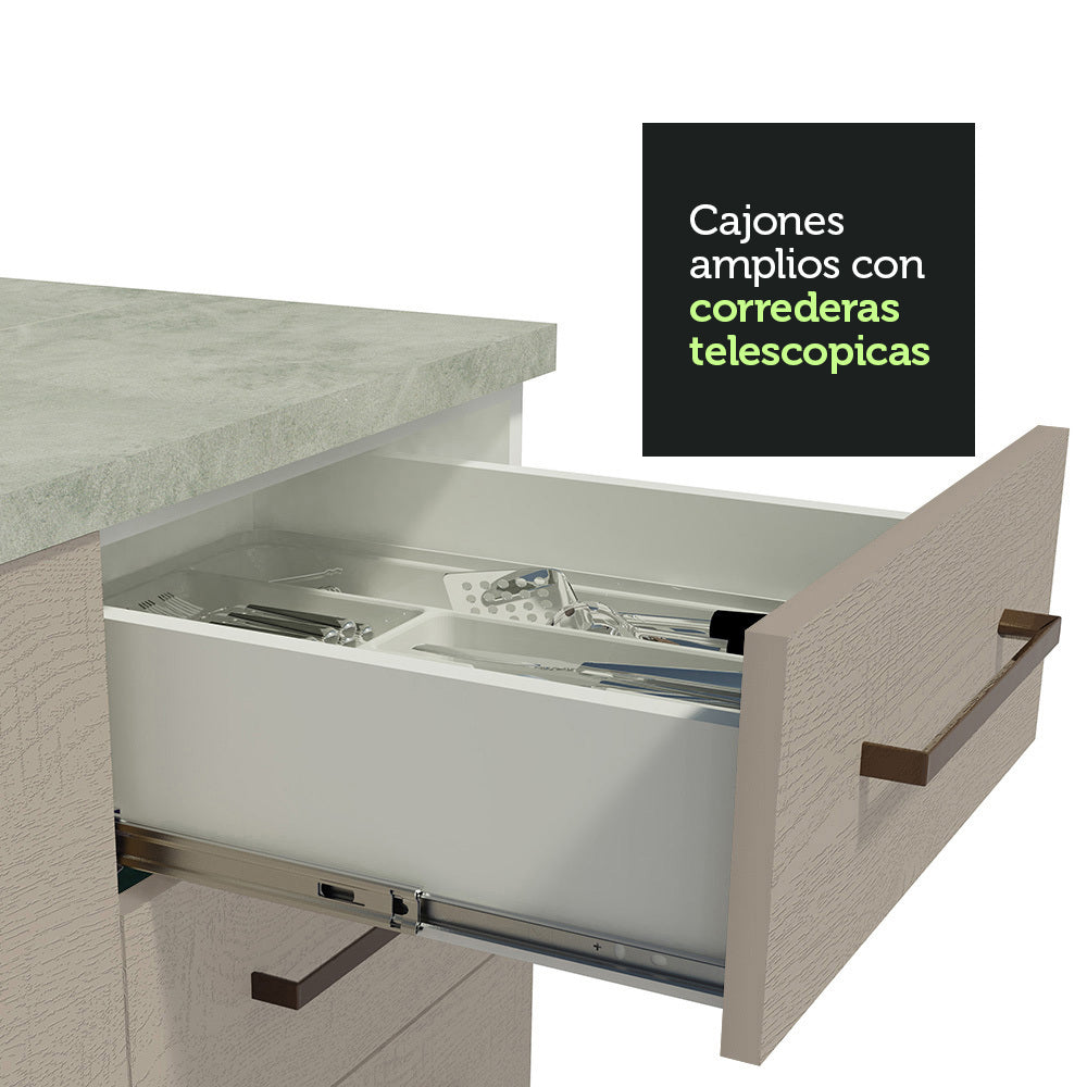 Cocina Integral de Esquina 486cm Blanco/Crema 60cm de Profundidad Agata 01