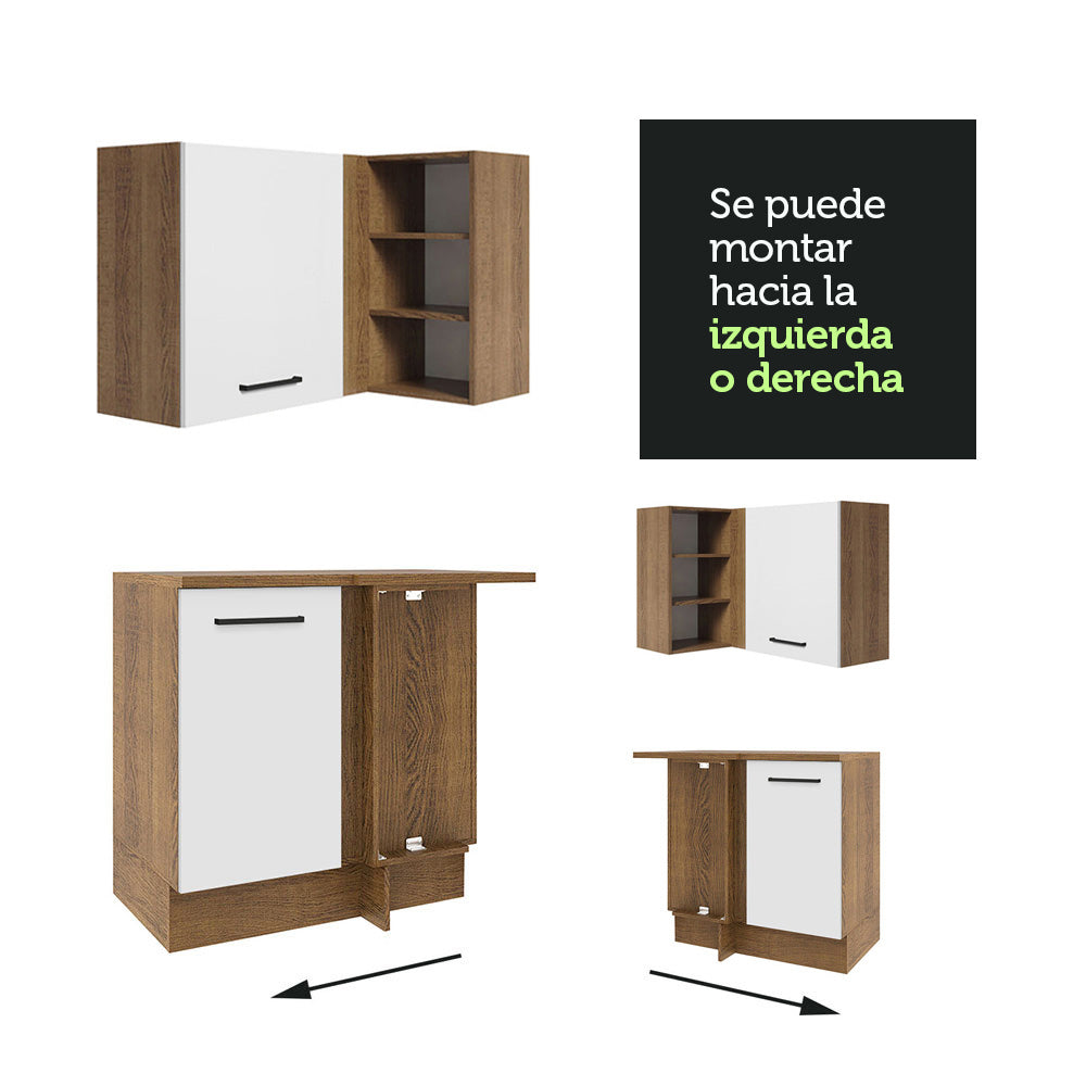 Cocina Integral de Esquina 486cm Marrón/Blanco 60cm de Profundidad Agata 01
