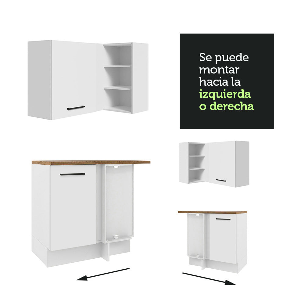 Cocina Integral de Esquina 486cm Blanco Encimera Marrón 60cm de Profundidad Agata 01