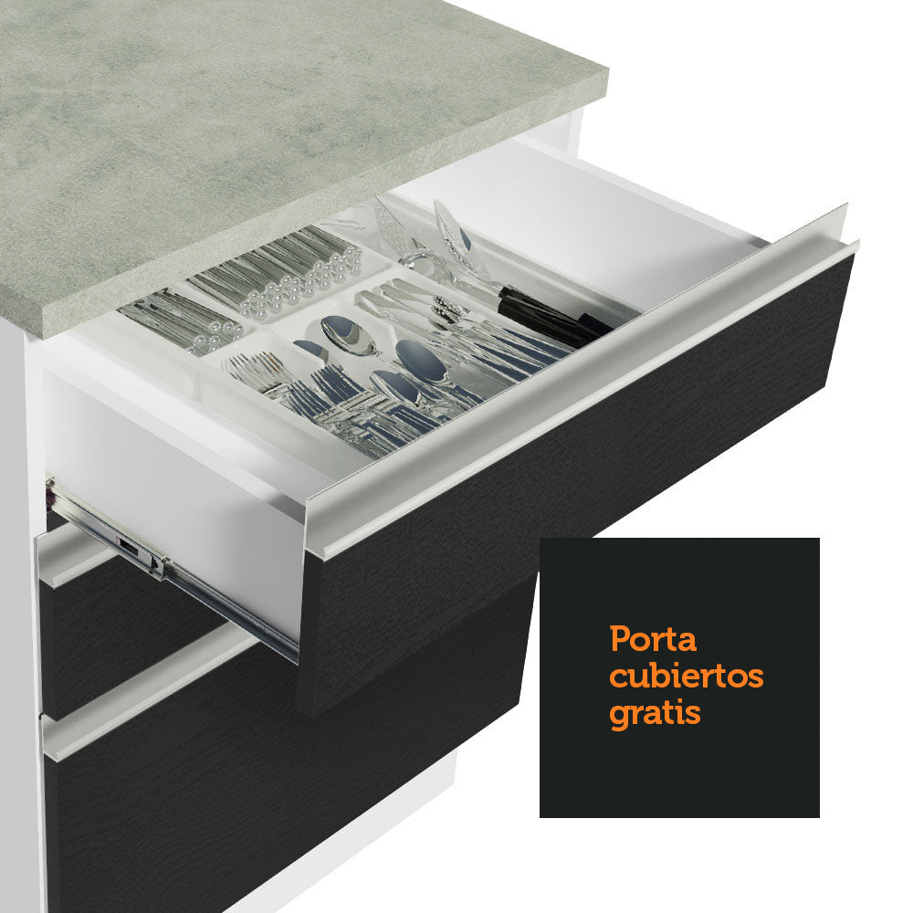 Cocina Integral Esquinera 329cm Blanco/Negro Glamy 02