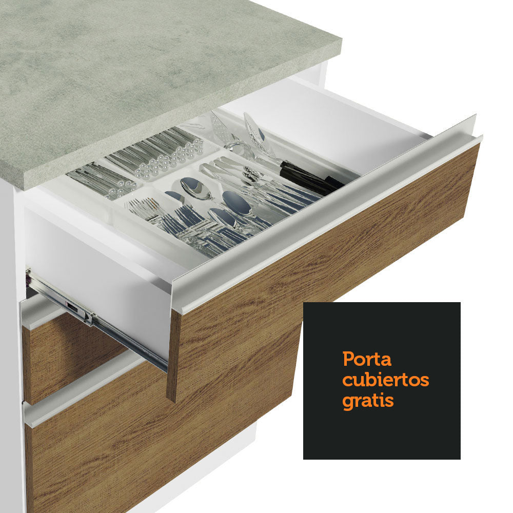 Cocina Integral Esquinera 329cm Blanco/Marrón Glamy 02