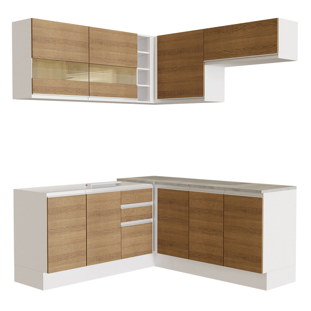 Cocina Integral Esquinera 349cm Blanco/Marrón Glamy 01