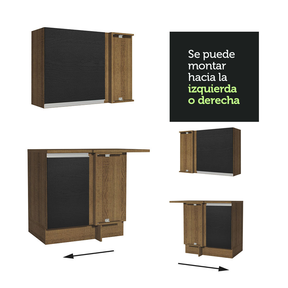 Cocina Integral Esquinera 349cm Marrón/Negro Glamy 07