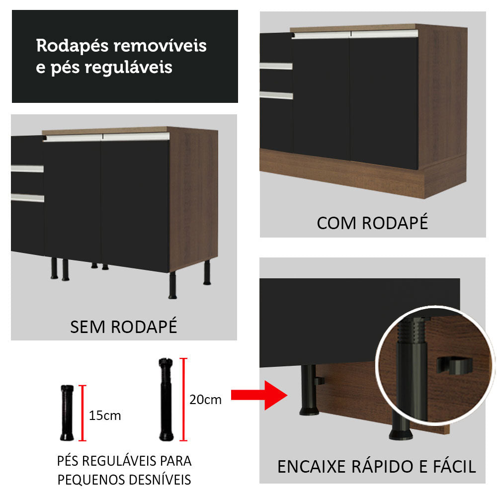 Isla de Cocina y Gabinete Bajo (Sin Encimera) 120 cm Marrón/Negro Glamy