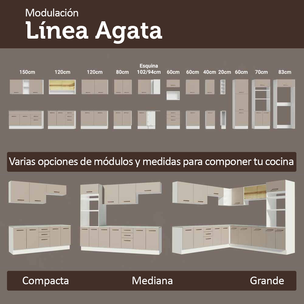 Kit Gabinete Bajo 2 Puertas y Vitrina 70 cm Blanco/Crema Agata Madesa