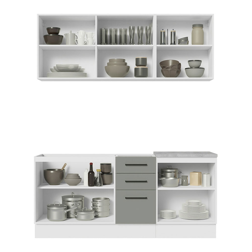 Cocina Compacta 180 x 52 cm 6 Puertas 3 Cajones Blanco/Gris Agata Madesa 01