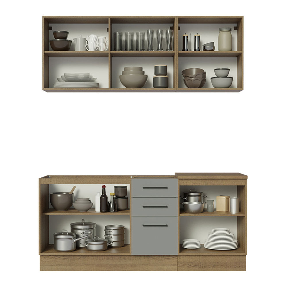 Cocina Compacta 180 x 52 cm 6 Puertas 3 Cajones Marrón/Gris Agata Madesa 01
