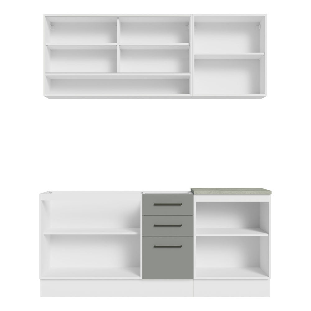 Cocina Compacta 180 x 52 cm 6 Puertas 3 Cajones Blanco/Gris Agata Madesa 02