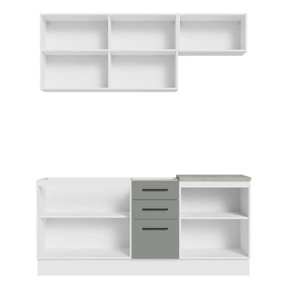 Cocina Compacta 180 x 52 cm 6 Puertas 3 Cajones Blanco/Gris Agata Madesa 03