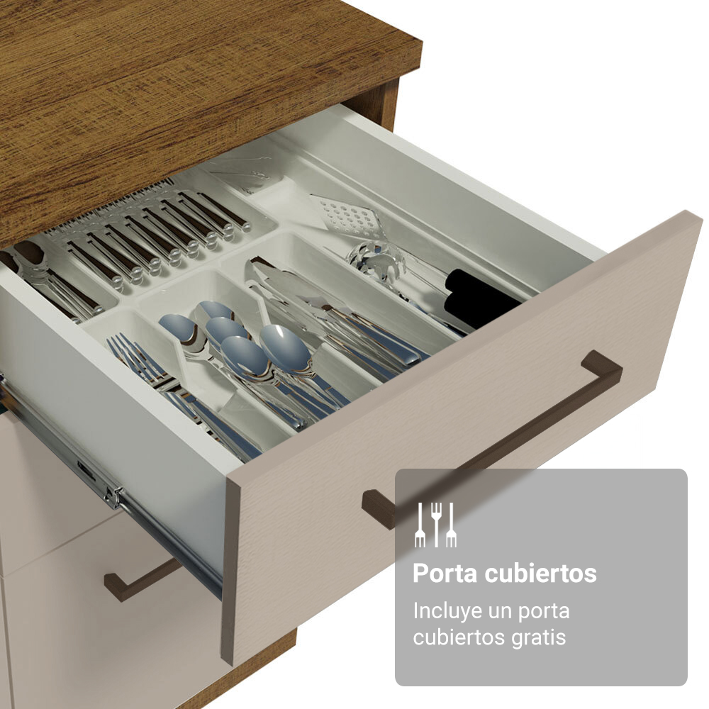 Cocina Compacta 190 cm Con Vitrina Marrón/Crema Agata Madesa