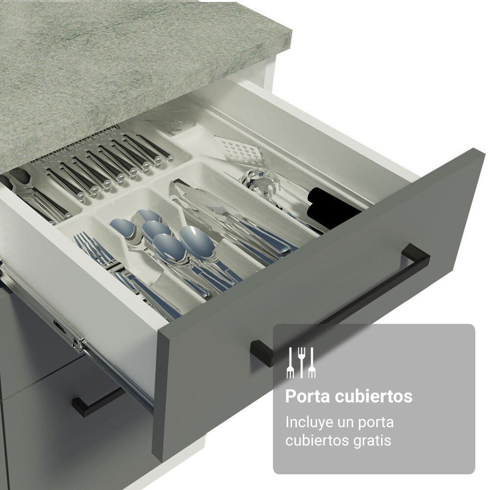 Cocina Compacta 190 cm Con Vitrina Blanco/Gris Agata Madesa