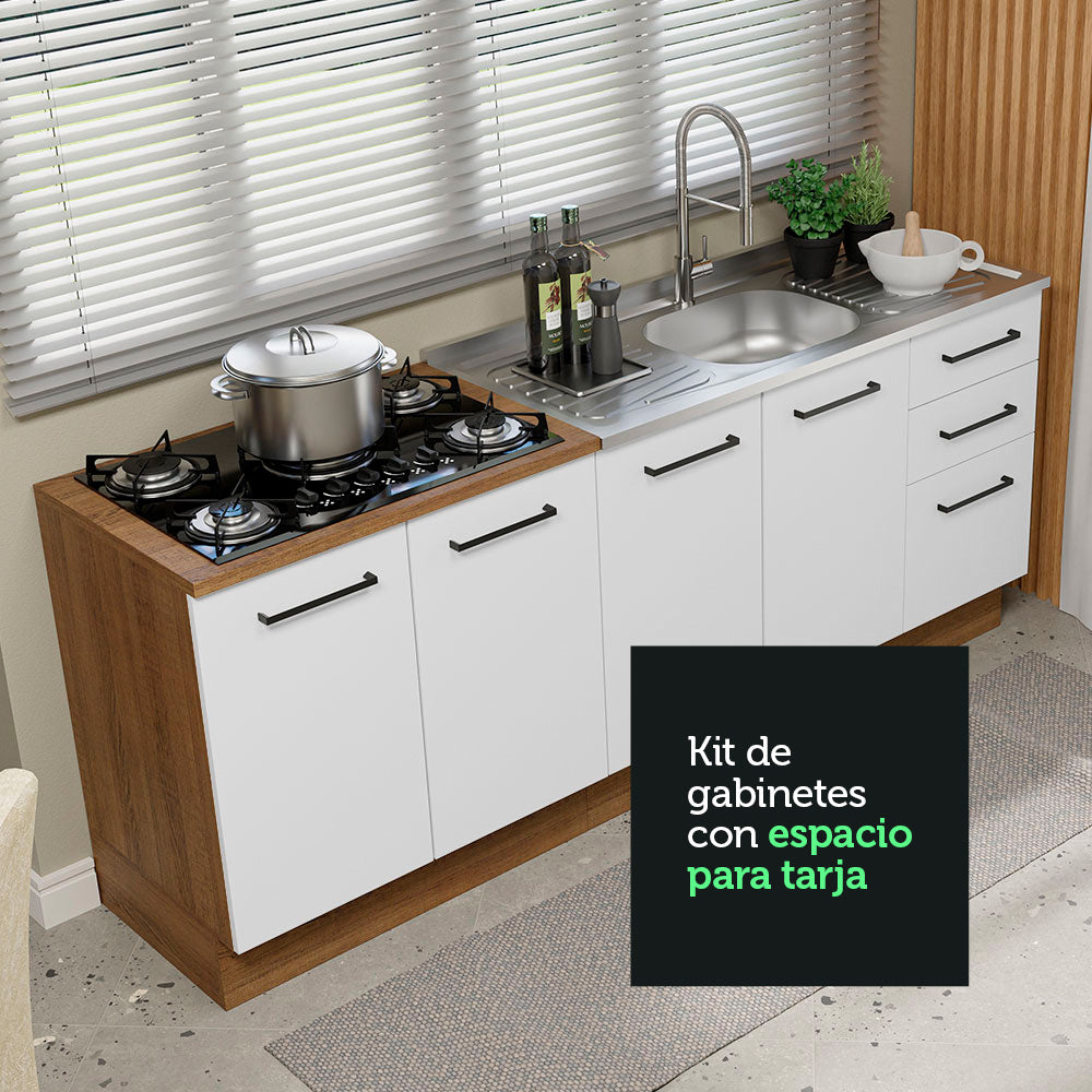 Kit con 2 Muebles de Cocina 3 Cajones y 4 Puertas (Sin Encimera Ni Fregadero) Marrón/Blanco Agata 01