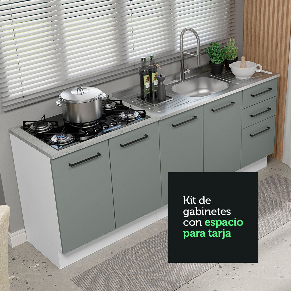 Kit 2 Gabinetes Bajos de Cocina 200 cm Blanco/Gris Agata Madesa