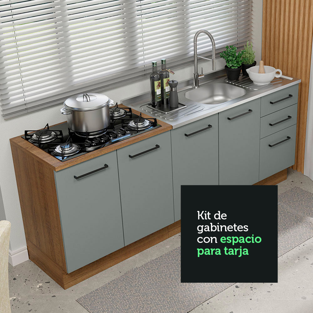 Kit 2 Gabinetes Bajos de Cocina 200 cm Marrón/Gris Agata Madesa