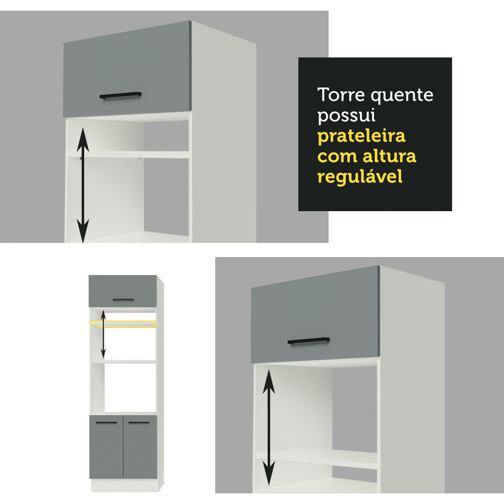 Cocina Integral 290 x 52 cm 7 Puertas 2 Cajones Con Mueble para Horno Blanco/Gris Agata Madesa