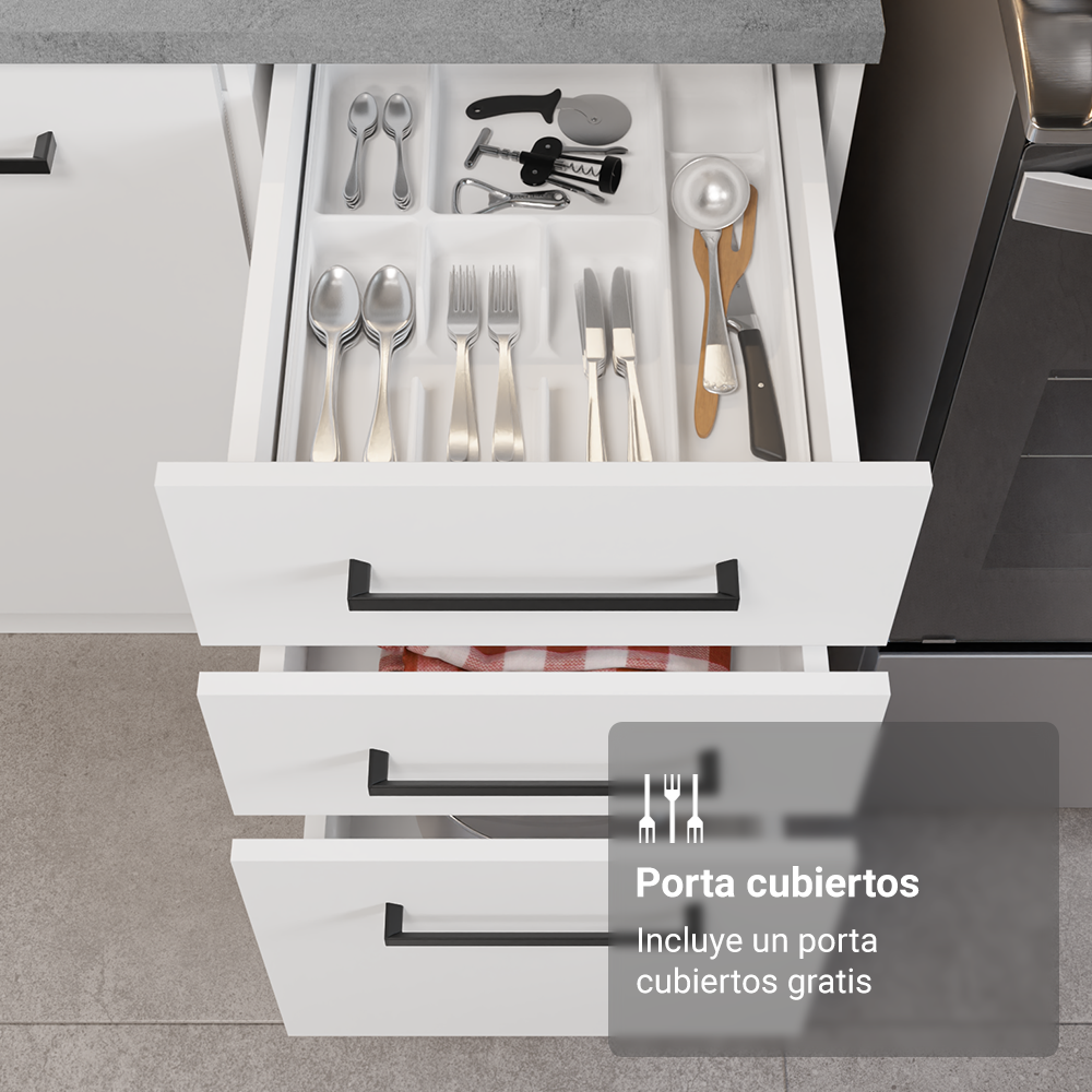 Cocina Integral 340 cm Con Mueble para Horno y Vitrina Blanco Agata Madesa