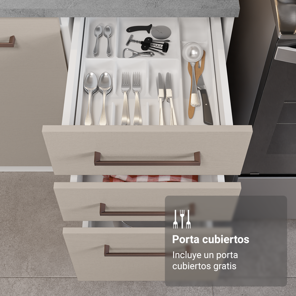 Cocina Integral 340 cm Con Mueble para Horno y Vitrina Blanco/Crema Agata Madesa